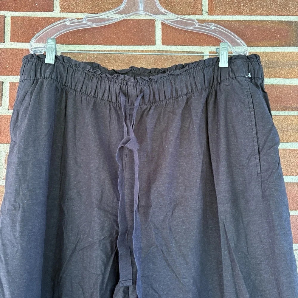 Lane Bryant Black Linen Blend Drawstring Elastic Waist Pants Comfy Sz 20 A997